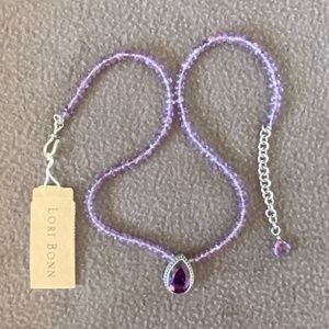 Lori Bonn Amethyst Pear Slide on Faceted Rondelle Beaded Necklace